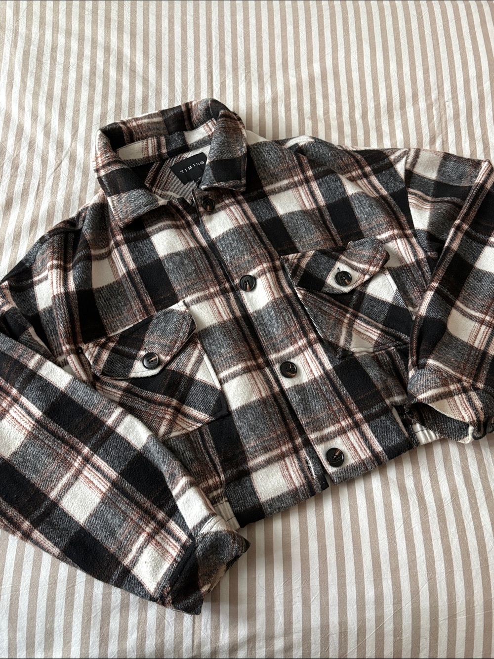 Timing Plaid Shacket Jacket - Black, Cream & Brown